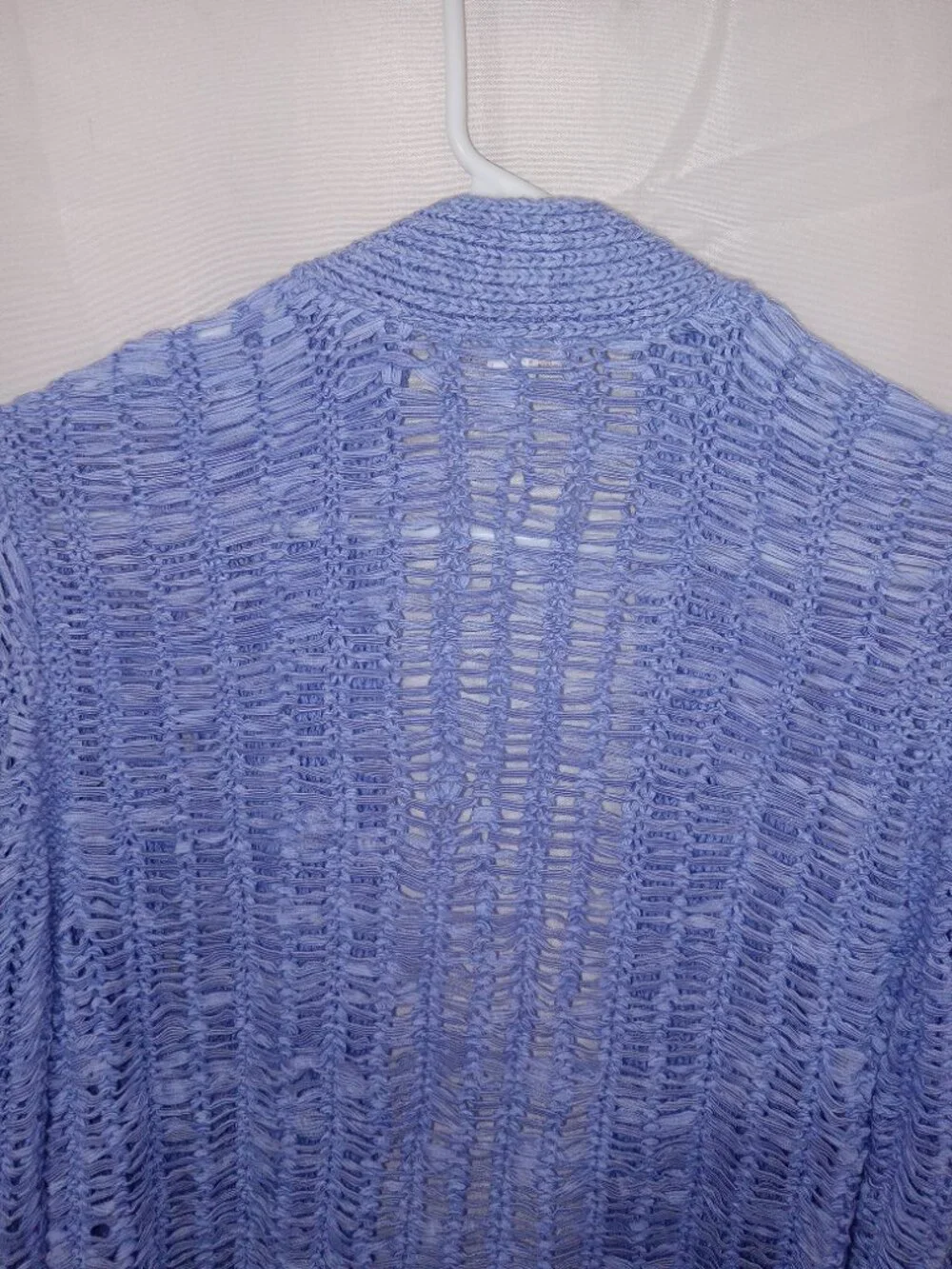 Chico’s Blue Open Knit Weave Cardigan Size 1 Lightweight Textured M Coastal